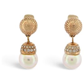 PENDIENTES COLGANTES VINTAGE CHRISTIAN DIOR DE PERLAS Y STRASS