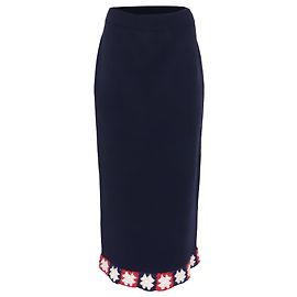 Falda midi Staud con ribete bordado en viscosa azul marino