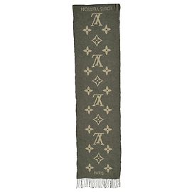 Cachecol com franjas Monogram Louis Vuitton em cashmere cinza