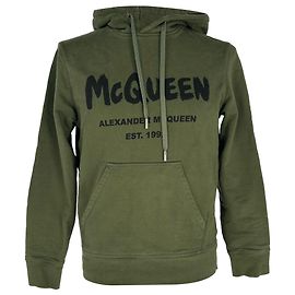 Alexander Mcqueen Hoodie mit Graffiti-Logo-Print aus olivefarbener Baumwolle