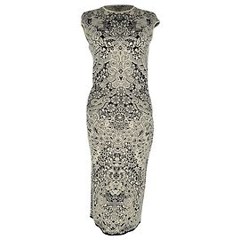 Vestido midi de malha floral Alexander Mcqueen em viscose creme