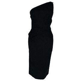 Roland Mouret One-Shoulder Midi-Kleid aus schwarzem Polyamid