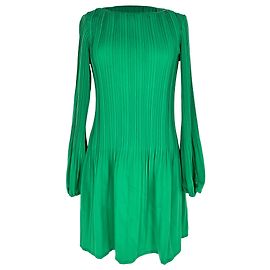  Maje Pleated Long Sleeve Mini Dress in Green Polyester