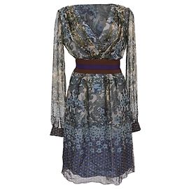 Vestido midi de cuello en V con estampado floral Alberta Ferretti en seda multicolor