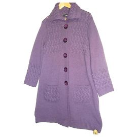 Autre Marque Un Jour Ailleurs Cárdigan Largo Violeta de Punto Trenzado