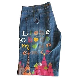 Autre Marque Rosalita Mc Gee Pop Embroidered Denim Bermuda Shorts