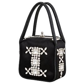 Moschino Milano Mini Mala Box em Cetim Preto com Cristais