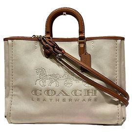 Saco tote Coach bege de couro e lona