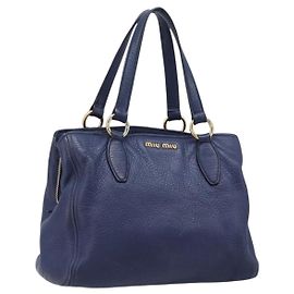 Borsa Miu Miu Vittero Dino Leather Blue Gold Auth 204405