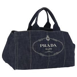 Bolso PRADA Canapa GM Denim Blue Gold Tone Auth ka6253V