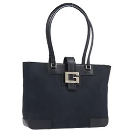 Borsa Tote GUCCI G in pelle e tela Nero Oro 002 1109 Auth am12611V