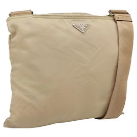 Bolsa de Ombro PRADA Nylon Beige Silver Auth ar14195