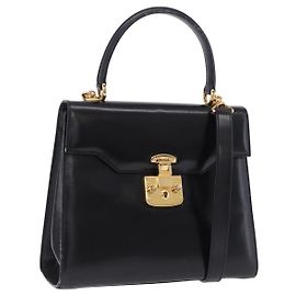 Sac à main GUCCI en cuir 2way Noir Or 000 23 0258 Auth 205166