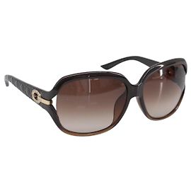 Occhiali da sole Christian Dior plastica Dark Brown Gold Tone Auth BA15592V
