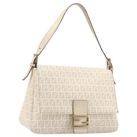 Bolso de hombro FENDI Zucchino Canvas Mamma Bucket GM PVC Beige Gold Auth am12671V