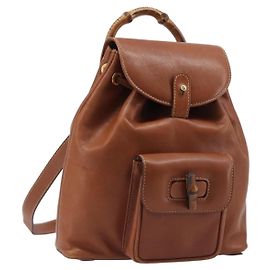 GUCCI Bamboo Rucksack aus Leder Schwarz Gold 003 2034 0030 Auth 202686