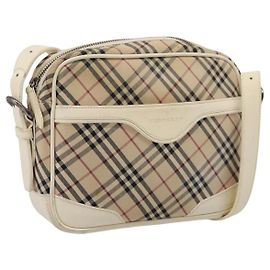 Borsa a tracolla BURBERRY Nova Check Canvas Beige Silver Auth 203708