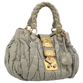 Borsa a mano arricciata Miu Miu in pelle 2way Grigio Oro Auth LN169