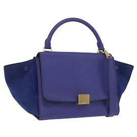 Céline Bolso de mano CELINE Trapeze de cuero gamuza 2way Azul Oro Auth 203775A