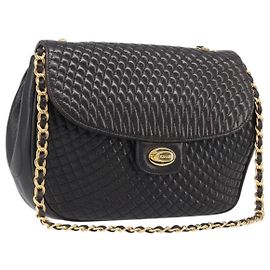 Bolsa de Ombro com Corrente BALLY em Couro Preto e Dourado Auth BA15535
