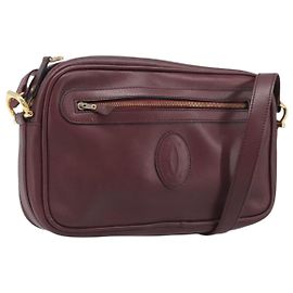 Borsa a tracolla CARTIER Must Line in pelle Bordeaux Gold Auth 201374