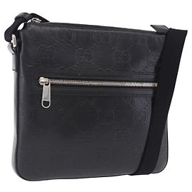 Bolsa de Ombro GUCCI GG Emboss em Couro Preto e Prata 406410 Auth 200726