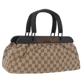 Borsa a mano GUCCI GG Canvas con manico in legno Beige 112683 Auth 203883V