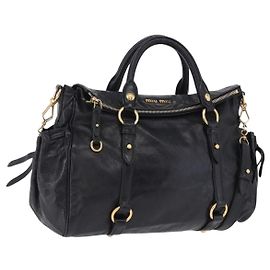 Miu Miu Handtasche Leder 2way Schwarz Gold Auth 203798V