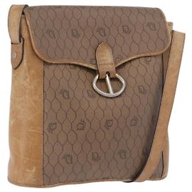 Borsa a tracolla Christian Dior Honeycomb Canvas PVC Beige Gold Auth 203461