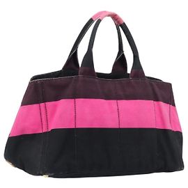 Bolsa PRADA Canapa GM Canvas Preta Rosa Auth 201284