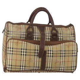 Borsa Boston Burberrys Nova Check PVC Beige Gold Auth bs36905