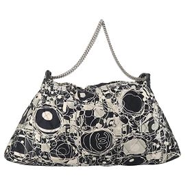 CHANEL Chain Tote Bag Nylon Schwarz Silber CC Auth 203235A