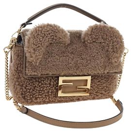 Bolso de hombro FENDI Baguette Shearing 2way Beige Gold Auth 203787SAM