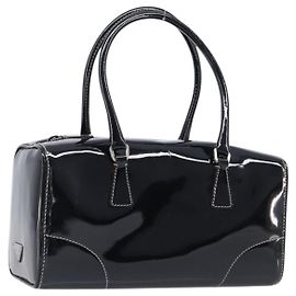 Bolsa de mão PRADA Couro envernizado Black Silver Auth 204066A