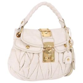 Bolsa Miu Miu Matelassé em verniz 2way White Gold Tone Auth BA15492A