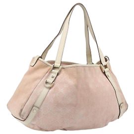 Borsa Tote GUCCI GG Canvas Abbey Pink Gold 130736 Auth 204056