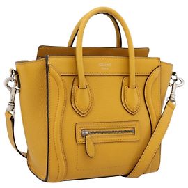 Céline CELINE Luggage Nano Hand Bag Leather 2way Yellow Gold Auth 204834M