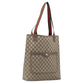 GUCCI GG Supreme Web Sherry Line Tote Bag PVC Beige Gold 39 02 003 Auth ar14261
