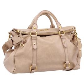 Sac à main Miu Miu Vitellolux 2way Beige Gold Auth 204167V