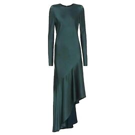 Haider Ackermann Vestido de satén verde con dobladillo asimétrico