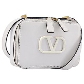 VALENTINO Schultertasche aus Leder Weiß Gold Auth 202663A