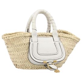 Chloé Bolso de mano Chloe Basket Bag de rafia Beige White Auth BA15563V