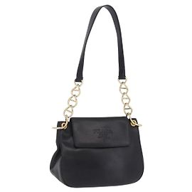PRADA Schultertasche mit Kette aus Leder Schwarz Gold Auth am12576V