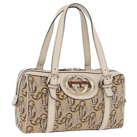 Borsa GUCCI Canvas Beige Gold 170009 Auth 204360V