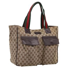 Borsa Tote GUCCI GG Canvas Web Sherry Line Beige Silver 161836 Auth 201390A