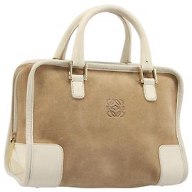 Borsa a mano LOEWE Amazona 28 Camoscio Beige Tono Oro Auth 204571V
