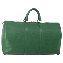 LOUIS VUITTON Epi Keepall 50 Boston Bag Green M42964 LV Auth 201319