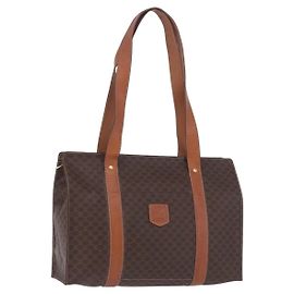 Céline Bolso Tote CELINE Macadam Canvas PVC Cuero Marrón Dorado Auth 204387