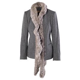 Autre Marque Blazer ajustado Weber em lã virgem e cashmere cinza com acabamento em pele de coelho