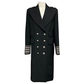 Michael Kors Collection Militärmantel aus schwarzem Woll- und Baumwollgabardine